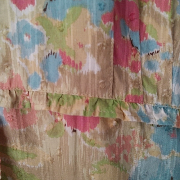 IB Diffusion Floral Ruffle Swiss Dot Button Down Top L Pink Mauve Blue - Picture 5 of 16